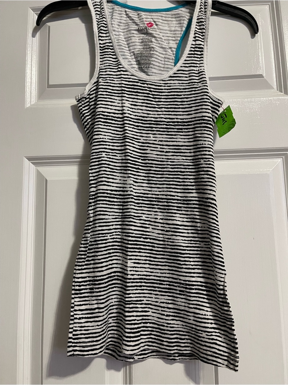 Cyrus Black & White Striped Tank Dress with Teal Trim